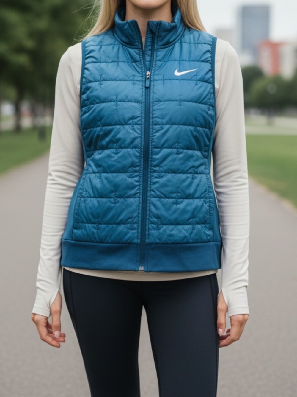 Nike Teal Therma-Fit Quilted Vest with White Swoosh